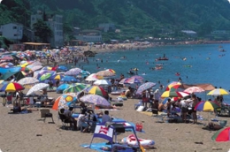 こしの海水浴場は砂浜です